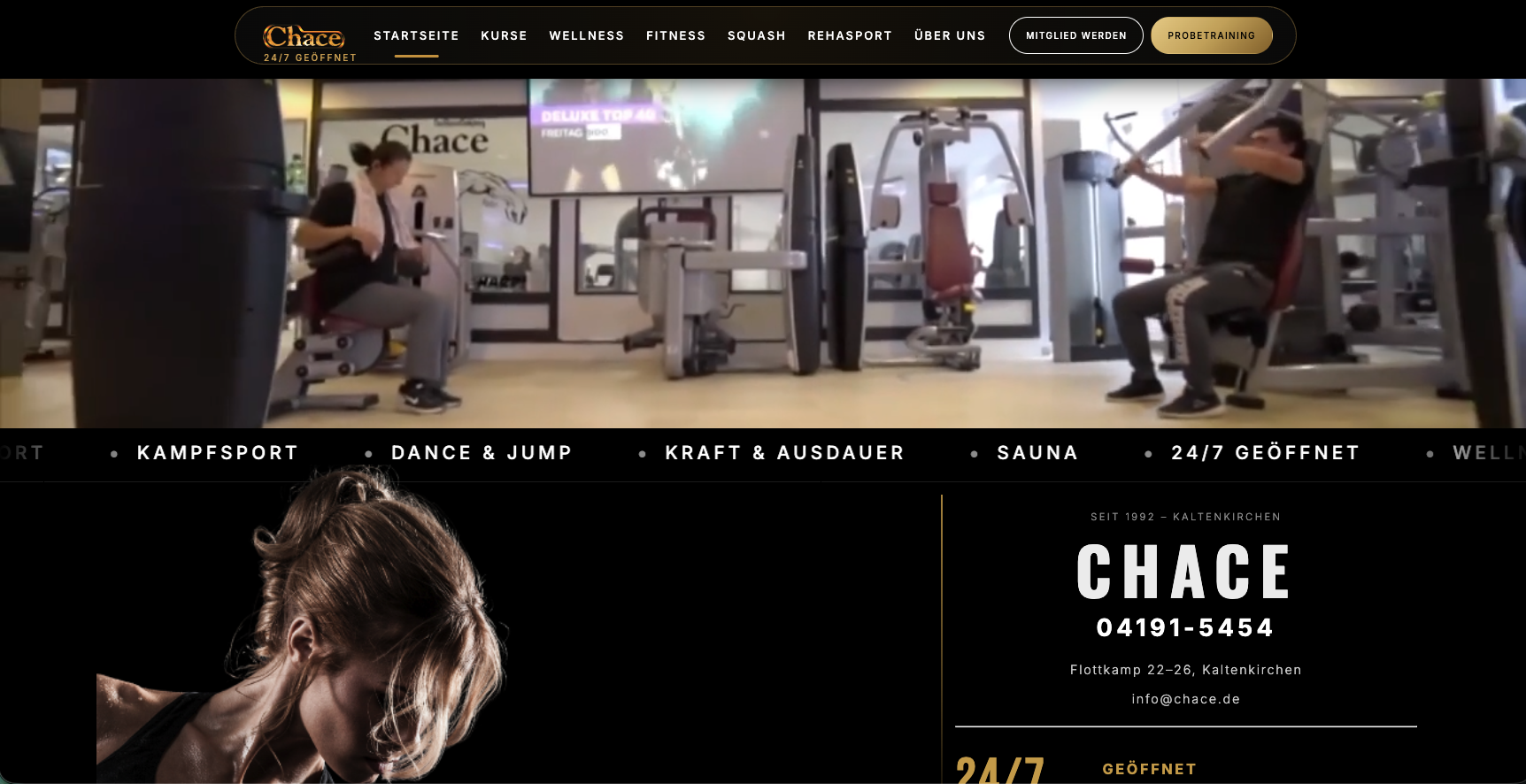CHACE Fitness Website Screenshot
